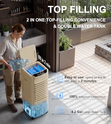 Image of Landeagle 32 inch Swamp Cooler,1800CFM Windowless Portable Air Conditioners with 120Oscillation,Evaporative Coolers with 4.2Gal Tank,12H Timer,Cooling Fans that Blow Cold Air for Room Indoor, Yellow