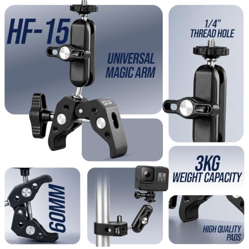 Image of Hiffin HF-15 Super Clamp Mount for Camera, Mobile, LED Light & Action Camera | 360 Adjustable | CNC Aluminium Alloy | 1 /4 inch & 3 /8 inch Thread | Heavy Duty Clamp