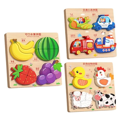 Puzzles de madera educativos de animales de la granja para llevar de viaje en avión