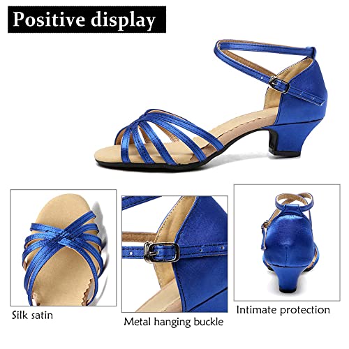 DKZSYIM Women's Satin Latin Dance Shoes Ballroom Salsa Performance Practice Dancing Shoes,Model LP-1213ZS2