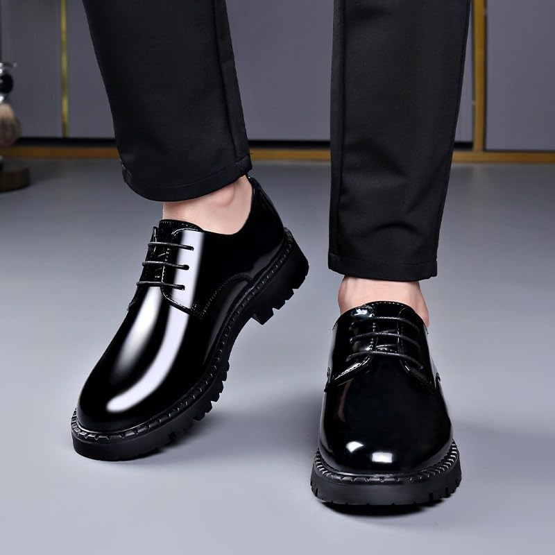 Men's Dress Shoes Formal Business Casual Oxford Trendy Plaid Upper Tuxedo Shoes Oxford Derby Shoes for Men(7.5)2