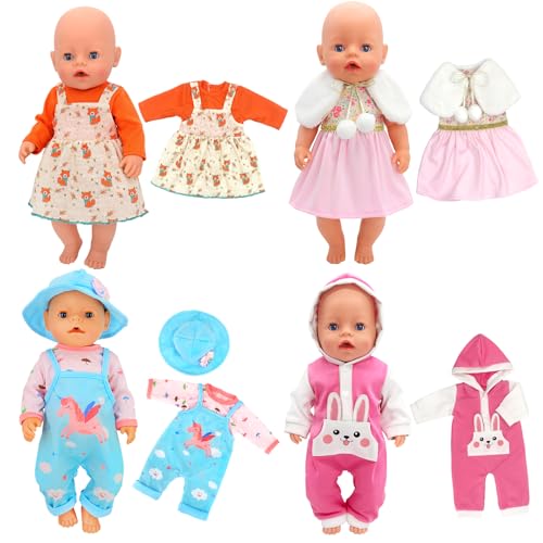 Xerteam 4 pièces de vêtements pour poupées bébé, vêtements compatibles avec poupées New Born de 35-43 cm, ensemble de vêtements pour poupées pour garçons et...