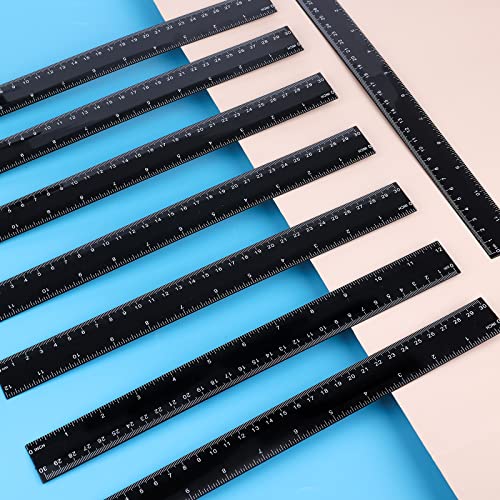 AIEX 10 Pack Plastic Ruler, 30cm 12inch Straight Ruler Plastic Ruler Kit Measuring Tool for Student School Office (Black)