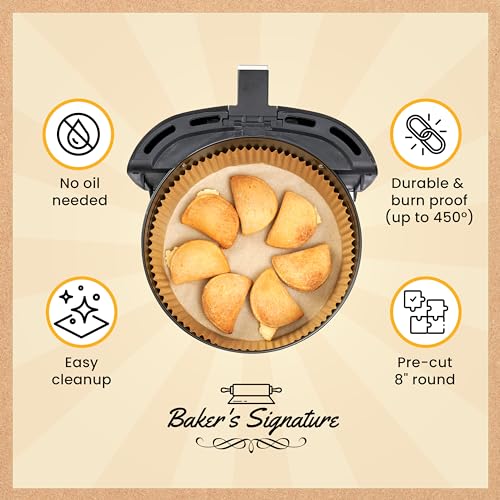 Air Fryer Liners for Ninja, 125 Pcs Round Disposable Airfryer Paper Liners – Non-Stick and Oil Proof for Easy Cleanup, Great for Oven, Pans & Baking – 8 Inch for 5-8 qt Basket by Baker's Signature