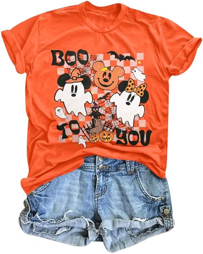 Halloween Shirts for Women Magical Halloween Tshirt Cute Ghost Graphic Tees Spooky Season Casual Short Sleeve Fall Tops Orange