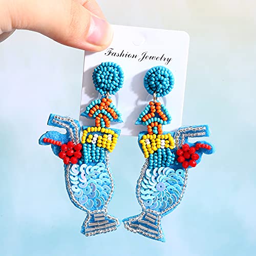 Boderier Beaded Earrings Statement Hand Beaded Tropical Drink Beaded Statement Earrings Summer Party Cute Beaded Cocktail Glass Earrings Blue thumb #2
