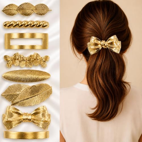 Image of Pack of 6 pcs Gold-Tone Hair Clips set , Decorative Butterfly and Leaf Design,Metal Hair Clip /Back pin for Wedding /Trending Hair Accessories for girls & Women,Golden Metal Hairclips for Girls Barrette Hair Clips Back Clip Hair Accessories for Women
