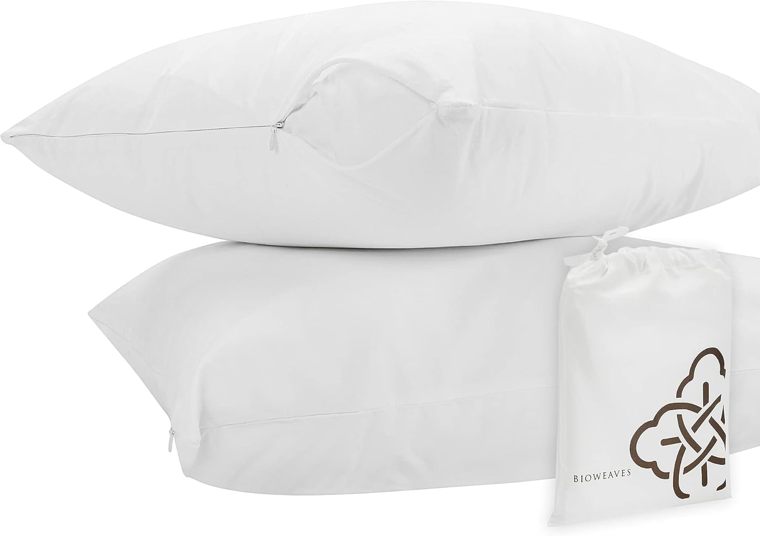 Bioweaves 100% Organic Cotton Breathable Pillow Protectors GOTS Certified with Zipped Closure – Square - 18” x 18”, 2-Pack