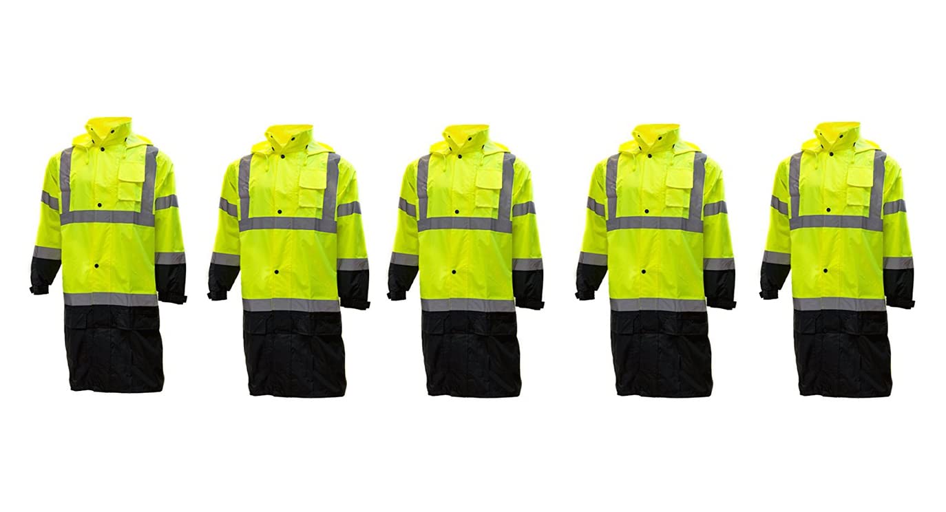 RK SAFETY Class 3 Rainwear Reflective Hi-Viz Black Bottom Long Rain Coat RC-CLA3-LM22 (5XL, Lime) SET OF 5