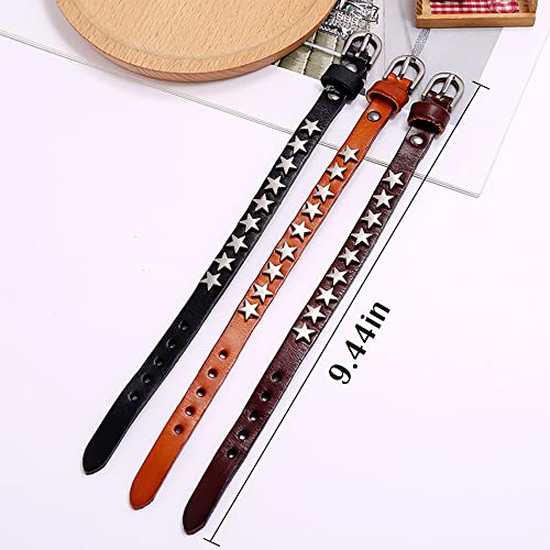 YWMAN 2 PCS Gothic Pentagram Studded Bracelet - Vintage Leather Star Wristband Cuff - Rock Wrist Strap Buckle Jewelry for Men2