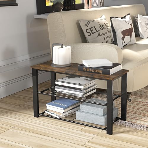 Image of Simple Houseware Wood Top Shoe Storage Bench for Entryway, Rustic Brown