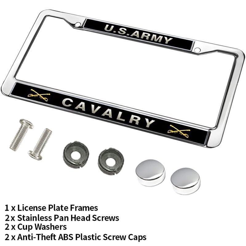 Image of US Army Cavalry License Plate Frame Metal Car Tag Cover Holder 2 Holes | US Army Cavalry License Plate Frame Metal Car Tag Holder Weatherproof Fit Standard US Auto Trucks Exterior Accessories
