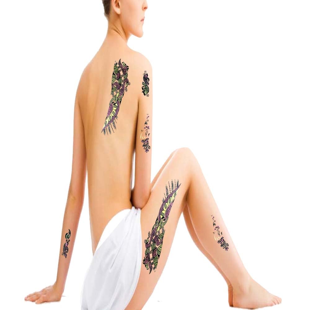 StylesindiaTraditional Henna Temporary Tattoo Designer Tattoo for Girls Boys Men Women waterproof Sticker Size: 24 x 9 CM (AB-01, Black-Multi-Color)