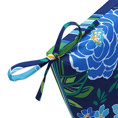 Pillow Perfect Reversible Floral Stripe Indoor/Outdoor Solid Back 1 Piece Square Corner Chair Cushion with Ties, Deep Seat, Weather, and Fade Resistant, 36.5