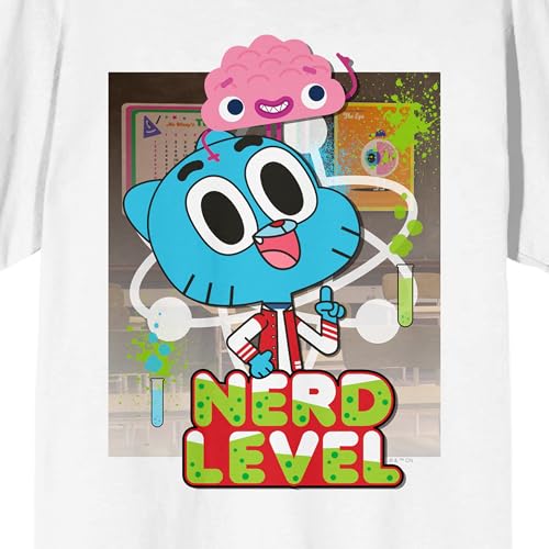 The Amazing World of Gumball Gumball Watterson, Nerd Level on White Short Sleeve Adult T-Shirt2