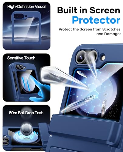Image of ASAFCASE for Samsung Galaxy Z Flip 5 Case with Card Holder (3 Cards), Blue | Hinge Protection, Outer Screen Protector, Shockproof Rugged Cover Phone Wallet Case for Samsung Galaxy Z Flip 5 5G 2023