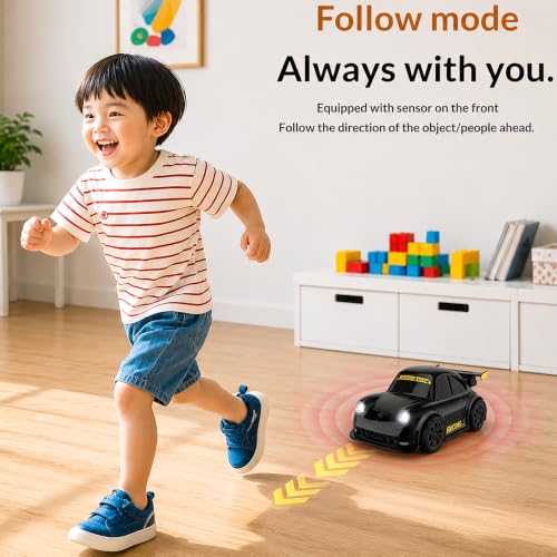 Image of VGRASSP 2.4GHz Rechargeable Mini RC Drift Stunt Car Toy for Kids with LED Headlights and Sound Effects - Interactive Remote Control Racing Car with Follow Me and Escape Mode - Black