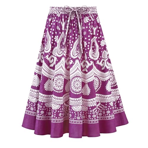 Collections Etc Border Print Easy Fit Circle Skirt with Drawstring Waistband