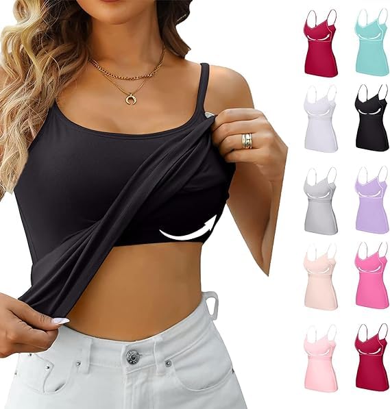 Damen Unterhemd BH-Hemd Basic U-Ausschnitt Eingebauter BH Gepolstert Tank...