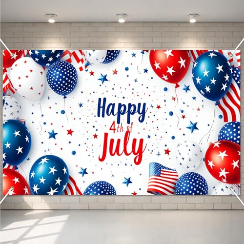 Image of BlissYard Happy 4th of July Background Banner America Independence Day Themed Outdoor Decorations 71 x 43 Inch Patriotic National Holiday Backdrop Veterans Day Memorial Day Decorations