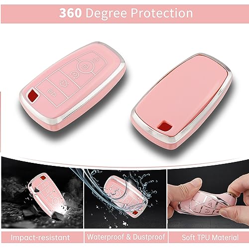 Image of Pangpai Pink Key Fob Cover for Ford, Soft TPU Key Case Protection with Bling Keychain Fit for Edge Escape Expedition Explorer Fusion Mustang Ranger F-150 F-250
