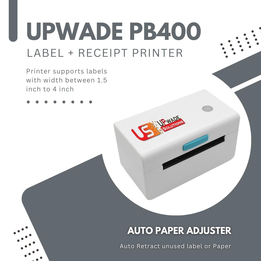 Upwade Bluetooth Direct 4×6" Shipping Label Printer |Adjustable Label Size| 203DPI Resolution 150Mm/S Monochrome Printing Speed Compatible With Mobile And PC (1 Year Warranty) (Only Printer) 3