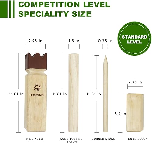 Miniatura 4 de SunNordic Kubb Juego de patio, juego de lanzamiento de madera de goma para jardín al aire libre con bolsa de transporte de lona, juego de ajedrez