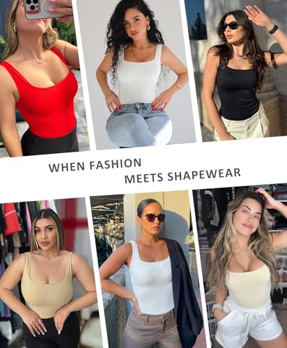 FeelinGirl Bodysuits for Women Seamless Square Neck Tummy Control Compression Thong Shapewear Bodysuit Tank Tops Bodysuit2