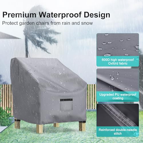 Image of 2 Pack Outdoor Patio Chair Covers Waterproof 36 inchWx37 inchDx36 inchH, Gray