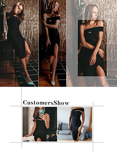 Image of meilun Women's One Shoulder Bandage Dresses for Women Wedding Guest Sexy Formal Midi Dress