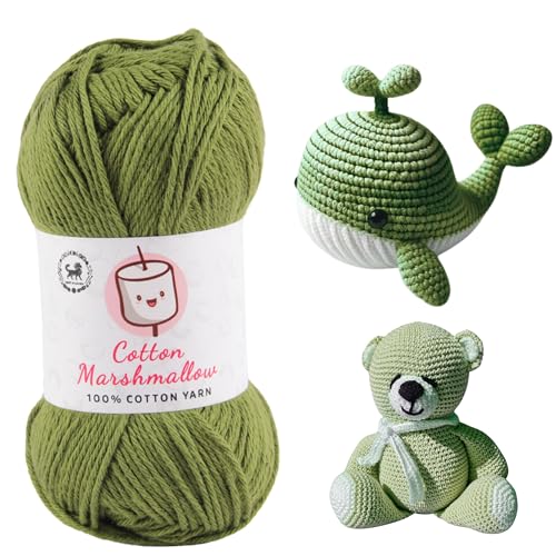 Image of NESTNHAVEN Cotton Marshmallow 100% Cotton Yarn - (50 g, 130 m) - Luxury Yarn for Crochet, Amigurumi, Embroidery, Toys, Garments, Flowers and Hobby Projects (Military Green)
