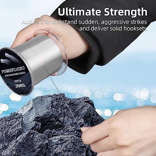 Image of RUNCL Fluorocarbon Fishing Line, PowerFluoro Clear Ice Fishing Leader Line - Virtually Invisible, Faster Sinking, Extra Sensitivity, 300 /500 /1000yds, 5-32lb Break Strength, Fishing Gifts