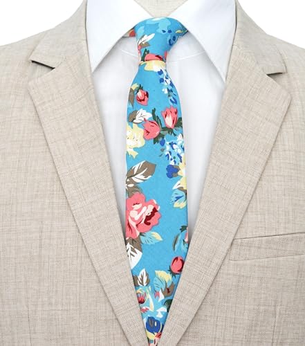 Image of BELLUNO Men's Cotton Floral Skinny Tie, 2.5 inch Width, with Gift Box