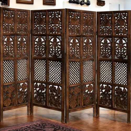 Image of Wooden Partition for Living Room, Privacy Divider, Wooden Room Separator, Divider for Office, Partition for Puja Room, (Mix Frame Design - Brown) (5 Feet 4 Panelss)