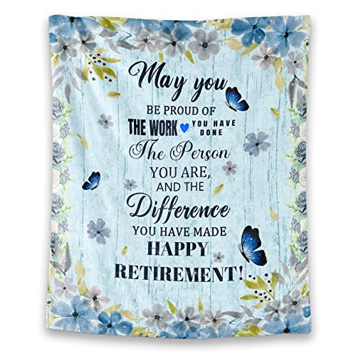 Retirement Throw Blanket - Soft, Fuzzy & Warm - 30x40 Inches Small Blankets for Women, Men - Light Blue Modern Throws Farewell Gift for Coworker