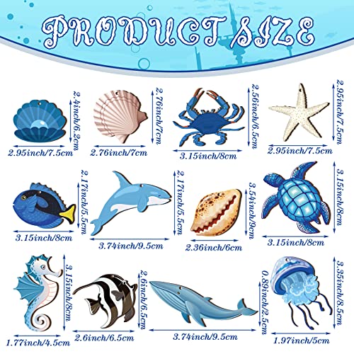 24 Pcs Summer Wooden Ornaments Ocean Beach Tree Decorations Coastal Wood Hanging Decor Beach Sea Animals Cutouts Summer Hanging Ornaments Summer Decorations for Home Small Tree Party Office