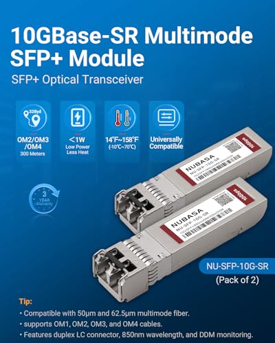 Image of 10GBase-SR SFP+ Module | 850nm Multimode Fiber Transceiver | Up to 300m Over OM3 /OM4 | LC Duplex, Plug and Play | Compatible for Cisco SFP-10G-SR, Ubiquiti UniFi, and More (Pack of 2)