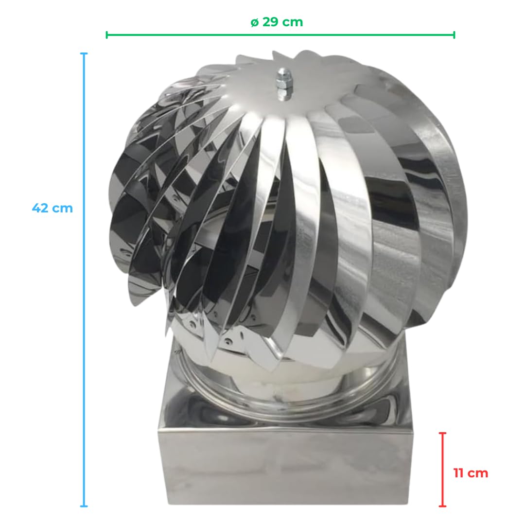 EINSIDE Extracteur de fumées rotatif éolien en inox AISI 304, Chapeau de cheminée base carrée, 27 x 27 cm