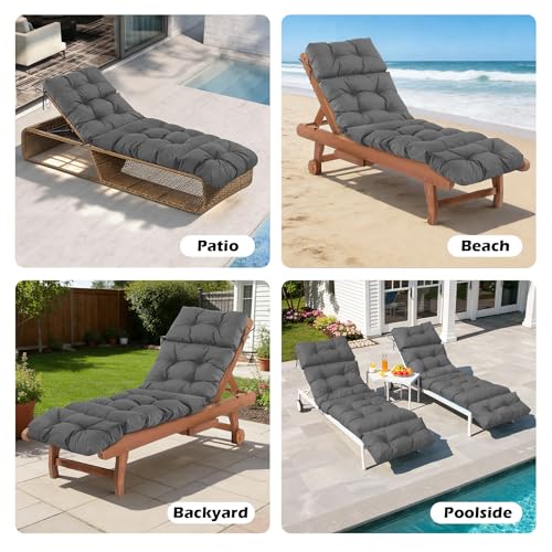 2 Pcs Chaise Lounge Cushions Outdoor,Waterproof & Fade Resistant Patio Lounge Chair Cushions for Outdoor Furniture, Chaise Cushion with Ties for Pool, Lawn and Beach, 75.1x22.8x4.7 Inch, Dark Grey by IASEAHK - Used condition - Image 7
