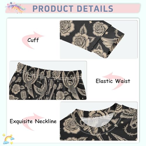 Pajama Sets Long Sleeve Tattoo Style Art Prints Soft Comfy Sleepwear 2 Piece PJS 3-8T4