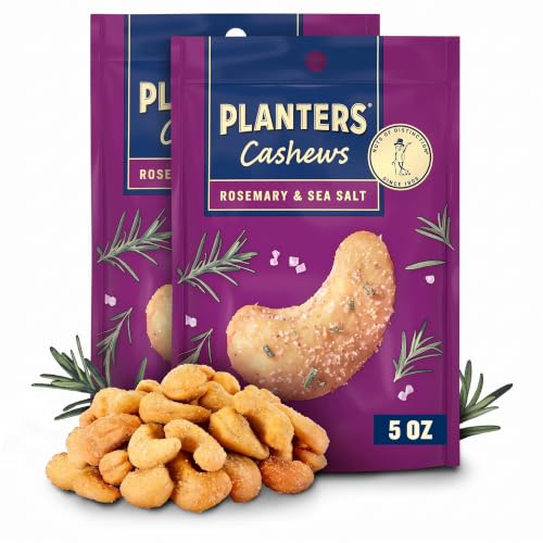 PLANTERS Cashews Rosemary &amp; Sea Salt, Party Snacks, 5 Oz Bag (Pack of 2)