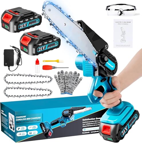 Mini Chainsaw Cordless 6 Inch Electric Chain Saw with 2 Battery and 850W Motor Small Battery Chainsaw with 2 Chains and Safety Lock Light Weight Handheld Chain Saw for Wood Cutting Tree Trimming