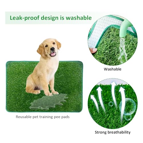 Hundeklo Wiederverwendbar, 71x46 cm Waschbar Hundetoilette Hunde Welpenklo Leicht Reinigen Trainingsunterlagen mit Kunstrasen für Balkon Zuhause Wohnung