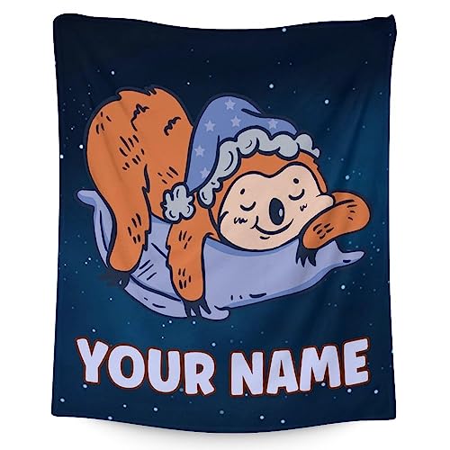 Mercuryelf Custom Sloth Throw Blanket - Soft, Fuzzy & Warm - 50x60 Inches Flannel Blankets for Living Room, Sofa - Dark Blue Cute Throws Gift for Teens