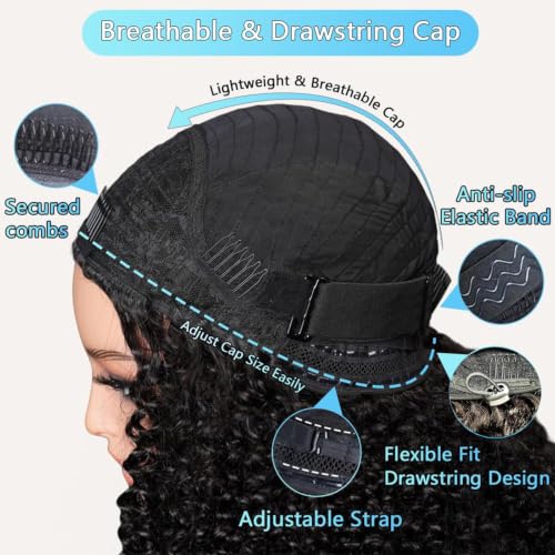 Image of Celiarita Curly Half Wig Human Hair 3 In 1 Seamless Flip Over Half Wigs Human Hair 200 Density Glueless Wear and Go Deep Wave Headband Wig Human Hair Drawstring Wigs for Black Women 16 Inch