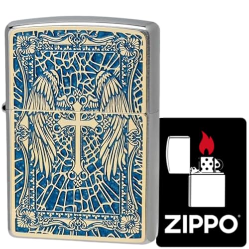 Encendedor Zippo Oil Brass Cruz Doble Azul miniatura 2