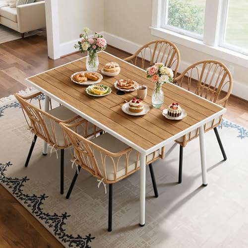 YITAHOME Outdoor Dining Table for 6, 59" Patio Dining Table w/ 2.2" Umbrella Hole, PE Rattan Outdoor Table Steel Frame and Adjustable Legs Ideal for P