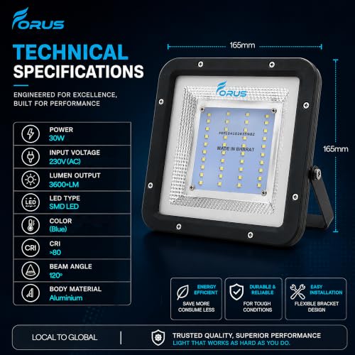 Image of Forus 30W Blue Color Flood Light Outdoor LED Waterproof Decorative Focus Lamp for Home Garden Events Security Terrace Landscape Pathway Building Festival Stage Party Celebration Lighting - 1 Pc