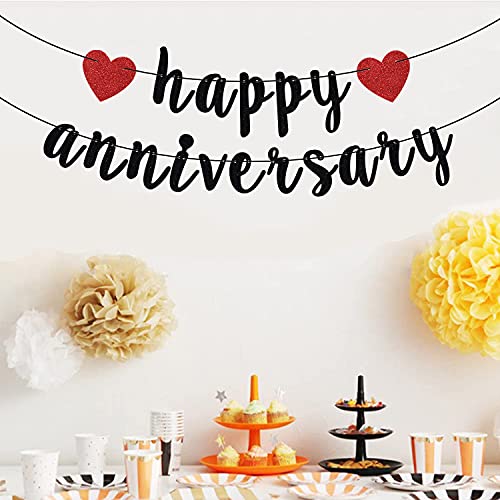 Happy Anniversary Banner, Anniversary Party Decorations, We Still Do, Happy Wedding Anniversary Party Decoration Supplies Black Red Glitter - Image 4