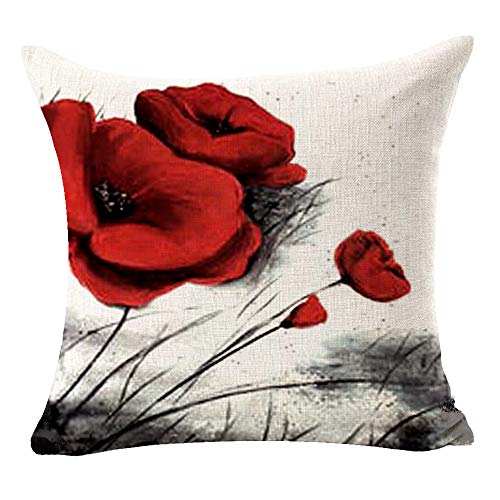 Andreannie Set of 4 Beautiful Charming Retro Watercolor Oil Painting Red Poppy Cotton Linen Throw Pillow Case Cushion Cover New Home Office Indoor Decorative Square 18 X 18 Inches(D)